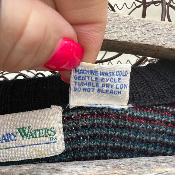 VTG 80s Boundary Waters Black Houndstooth Moody Blue Red accent Wool Blend LARGE - Picture 5 of 7